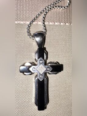 Russell Simmons Black and Silver Cross Pendant Necklace